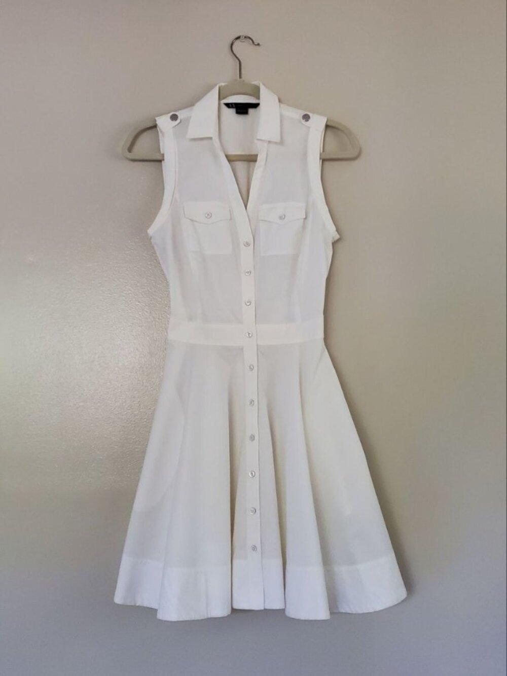 Armani Exchange White Cotton Fit & Flare Shirt Dress, 6